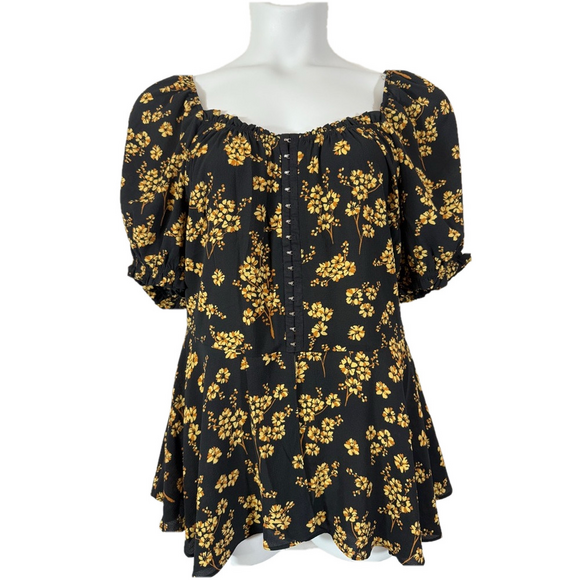 City Chic Tops - City Chic Black Golden Posey Lightweight Corset Detail Peplum Blouse NWT Size 16